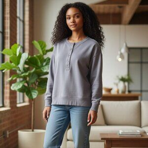 Athleta Womens Small Gray Purple 1/2 Button Athleisure Shirt Sweatshirt Top